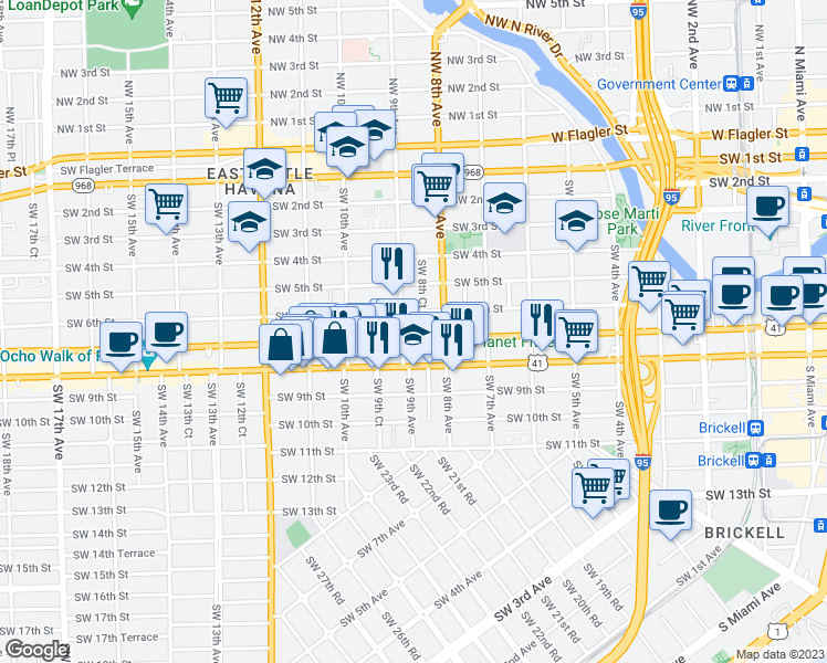 map of restaurants, bars, coffee shops, grocery stores, and more near 835 U.S. 41 in Miami