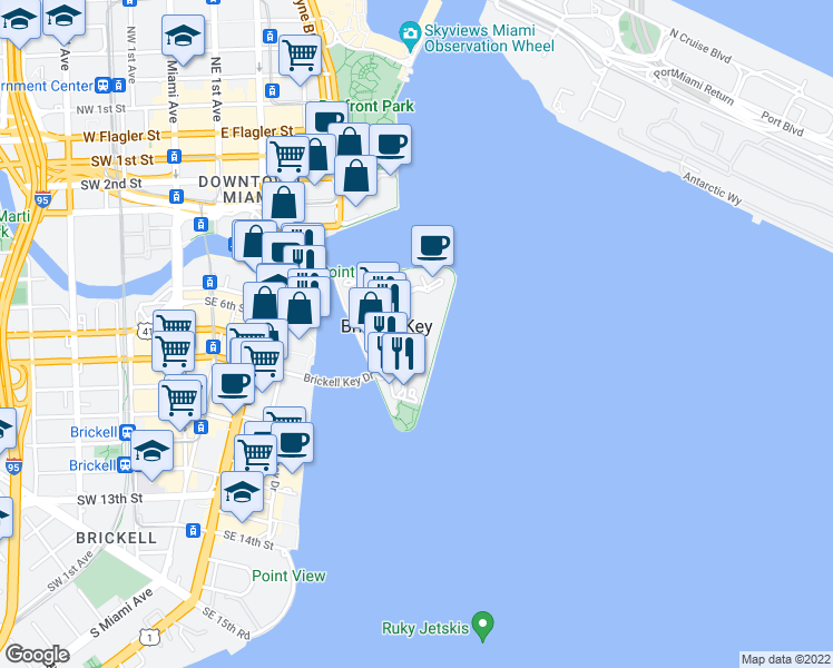 map of restaurants, bars, coffee shops, grocery stores, and more near in Miami