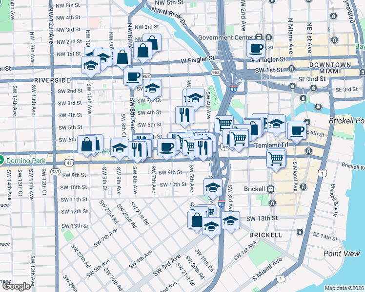 map of restaurants, bars, coffee shops, grocery stores, and more near 550 U.S. 41 in Miami