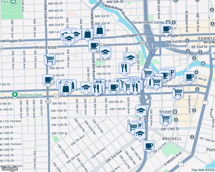 map of restaurants, bars, coffee shops, grocery stores, and more near 649 U.S. 41 in Miami