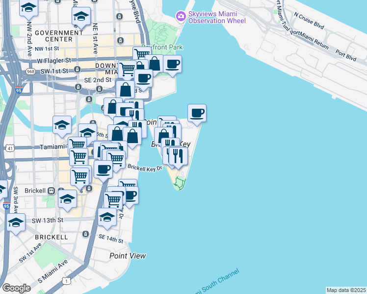 map of restaurants, bars, coffee shops, grocery stores, and more near in Miami