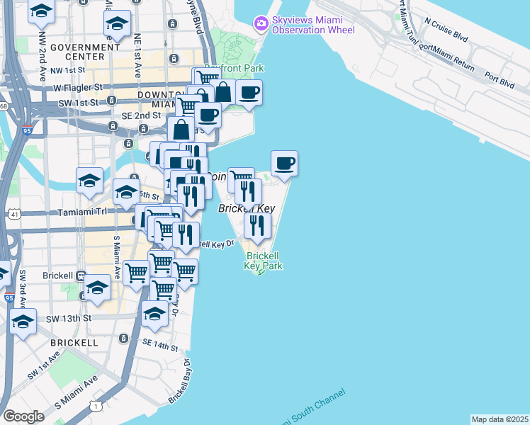 map of restaurants, bars, coffee shops, grocery stores, and more near in Miami