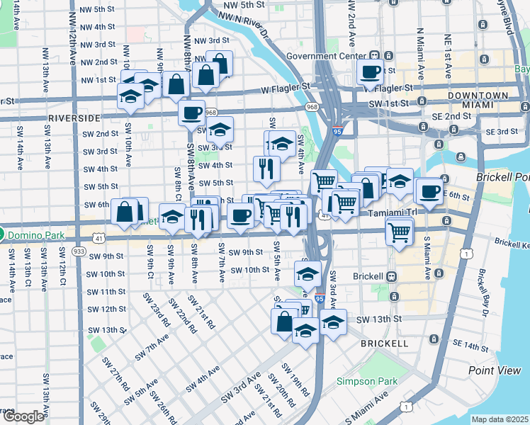 map of restaurants, bars, coffee shops, grocery stores, and more near 550 U.S. 41 in Miami