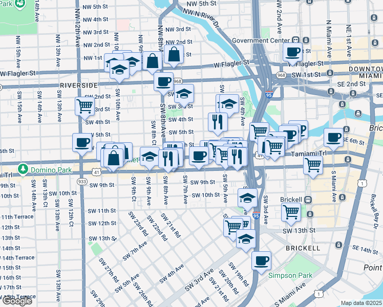map of restaurants, bars, coffee shops, grocery stores, and more near 649 U.S. 41 in Miami