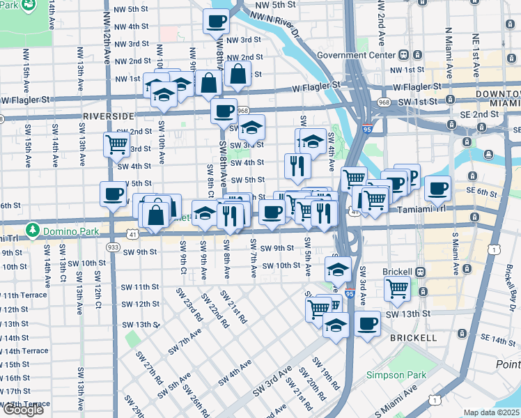 map of restaurants, bars, coffee shops, grocery stores, and more near 649 U.S. 41 in Miami