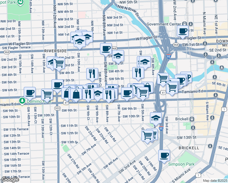 map of restaurants, bars, coffee shops, grocery stores, and more near in Miami