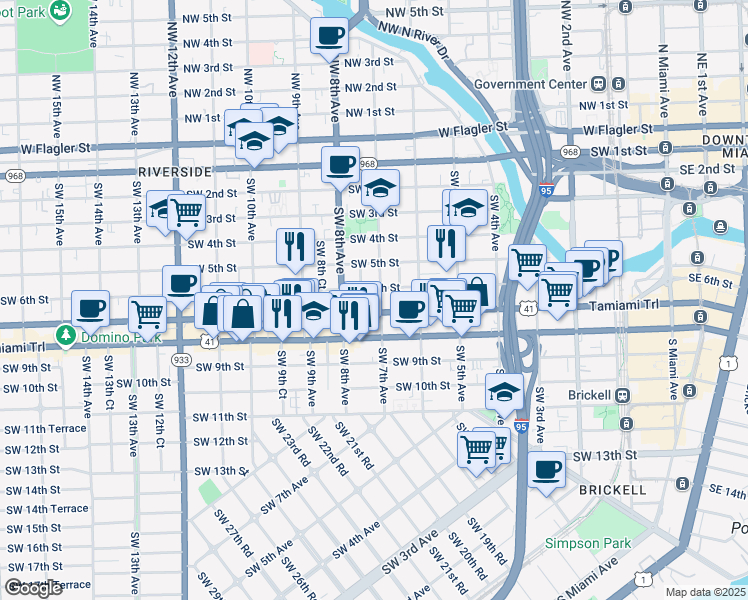 map of restaurants, bars, coffee shops, grocery stores, and more near in Miami