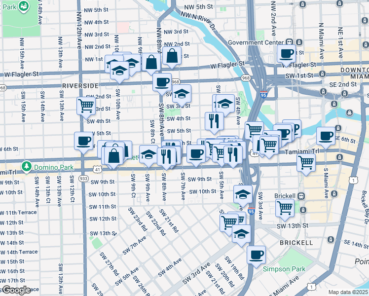 map of restaurants, bars, coffee shops, grocery stores, and more near 649 U.S. 41 in Miami