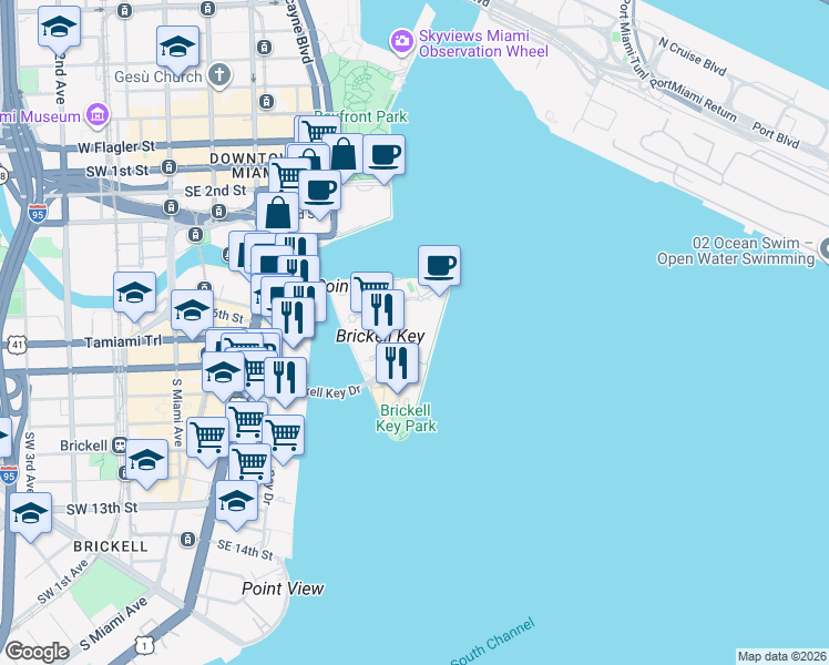 map of restaurants, bars, coffee shops, grocery stores, and more near in Miami
