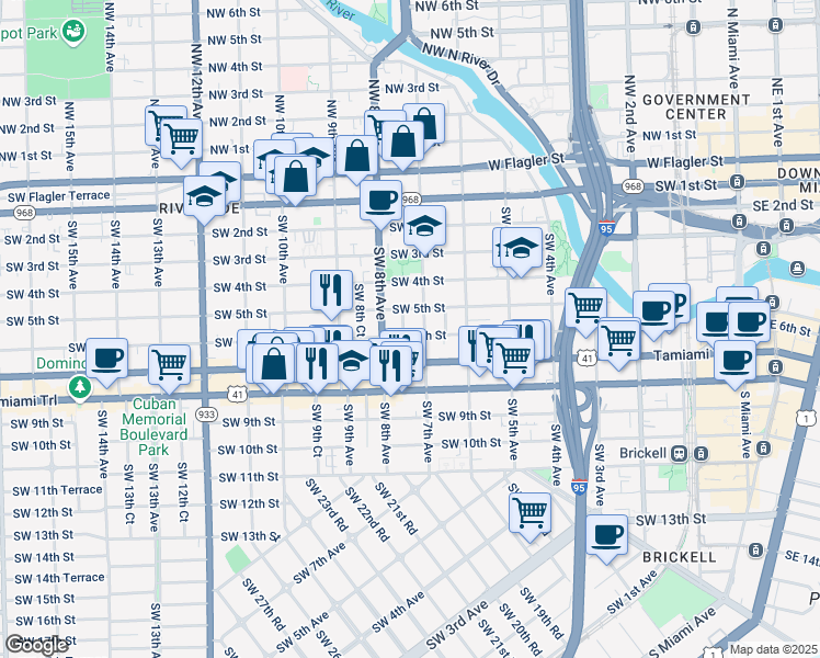 map of restaurants, bars, coffee shops, grocery stores, and more near in Miami