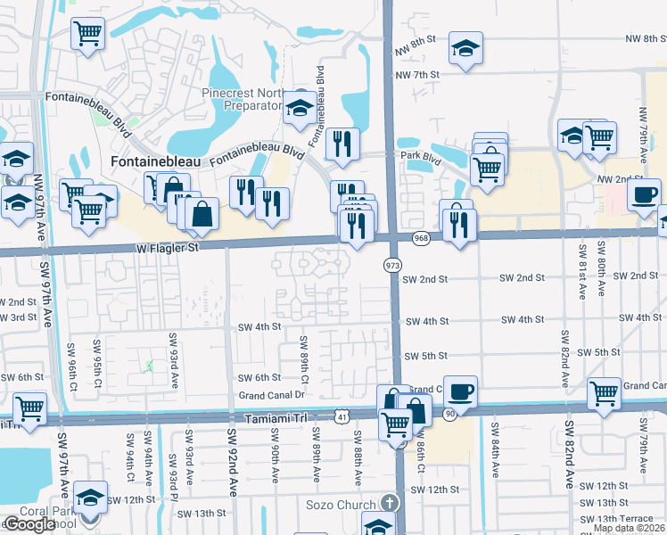 map of restaurants, bars, coffee shops, grocery stores, and more near 8836 West Flagler Street in Miami