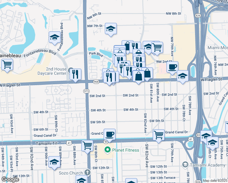 map of restaurants, bars, coffee shops, grocery stores, and more near 120 SW 84th Ave in Miami