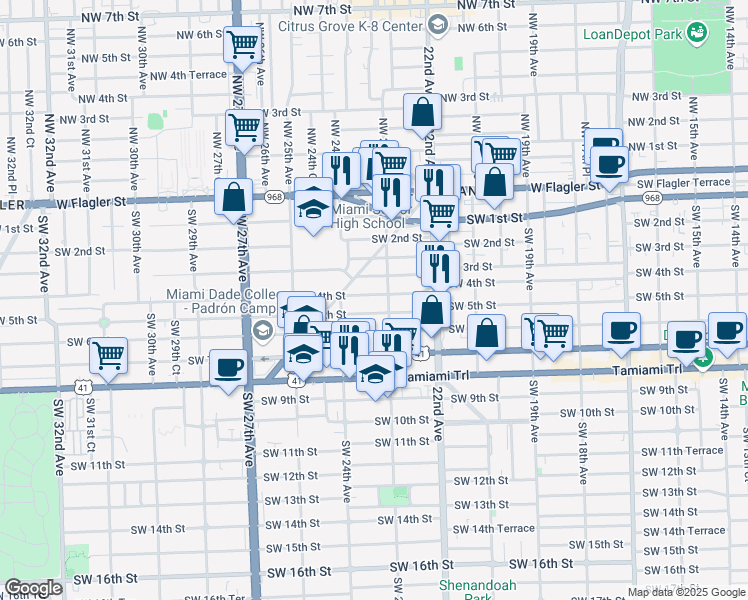 map of restaurants, bars, coffee shops, grocery stores, and more near 2328 Southwest 4th Street in Miami