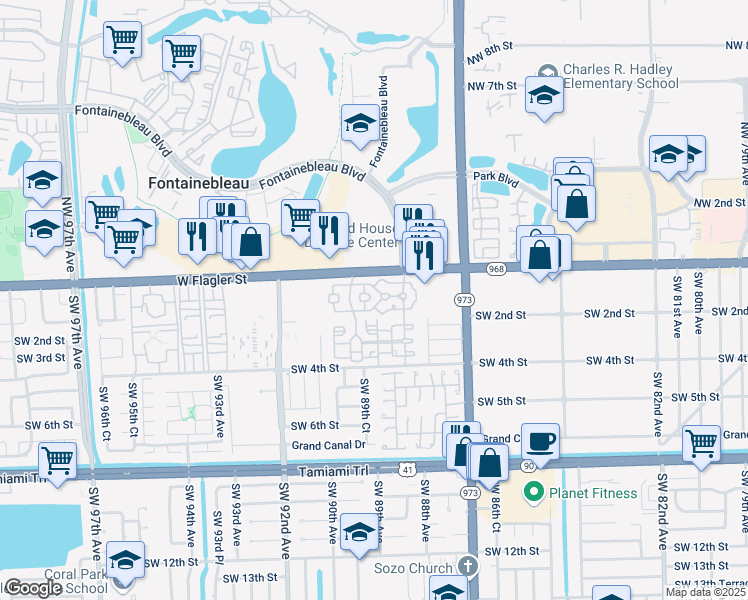 map of restaurants, bars, coffee shops, grocery stores, and more near 8906 West Flagler Street in Miami