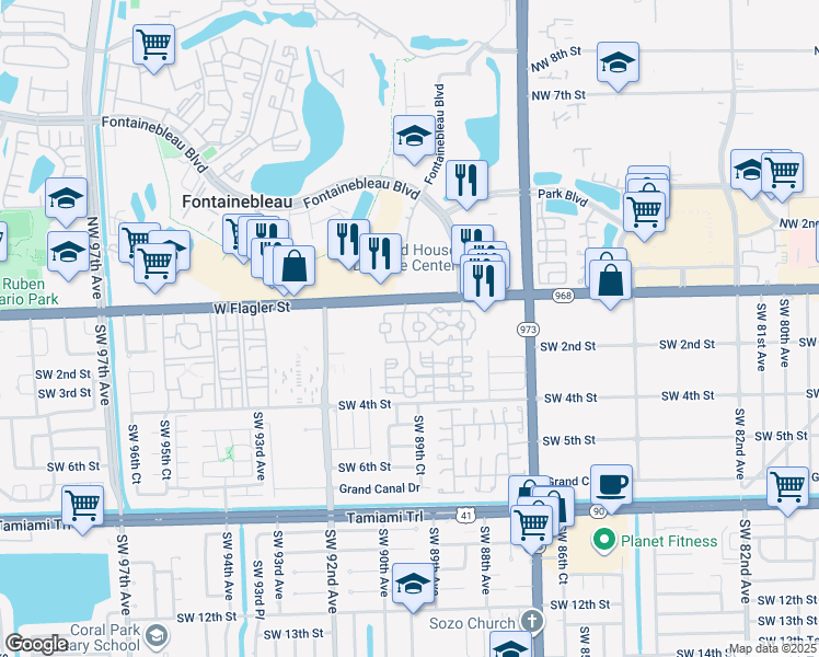 map of restaurants, bars, coffee shops, grocery stores, and more near 8964 West Flagler Street in Miami