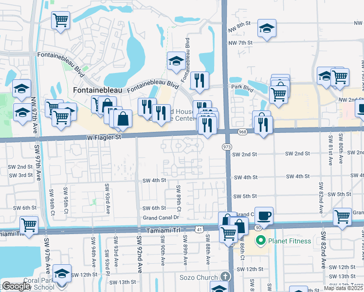 map of restaurants, bars, coffee shops, grocery stores, and more near 8836 West Flagler Street in Miami