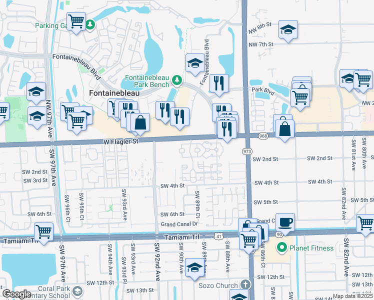 map of restaurants, bars, coffee shops, grocery stores, and more near 8964 West Flagler Street in Miami