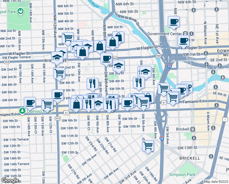 map of restaurants, bars, coffee shops, grocery stores, and more near in Miami