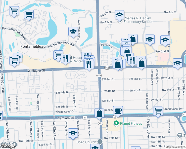 map of restaurants, bars, coffee shops, grocery stores, and more near 8700 West Flagler Street in Miami