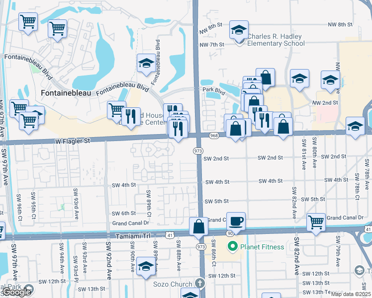 map of restaurants, bars, coffee shops, grocery stores, and more near 8700 West Flagler Street in Miami