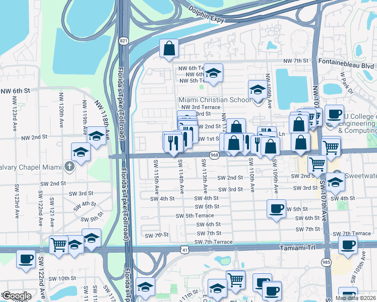 map of restaurants, bars, coffee shops, grocery stores, and more near in Sweetwater