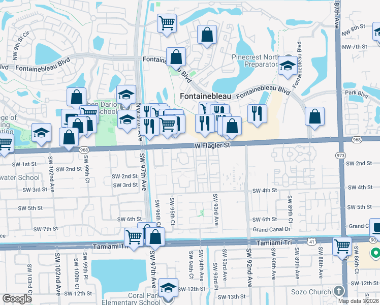 map of restaurants, bars, coffee shops, grocery stores, and more near 9400 Florida 968 in Miami