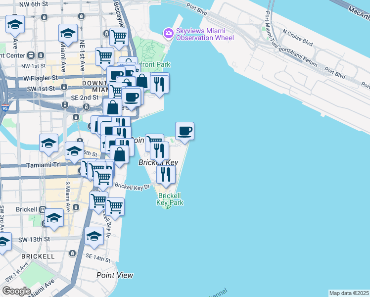 map of restaurants, bars, coffee shops, grocery stores, and more near 808 Brickell Key Drive in Miami