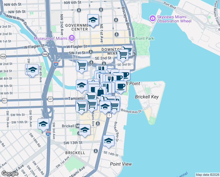 map of restaurants, bars, coffee shops, grocery stores, and more near in Miami