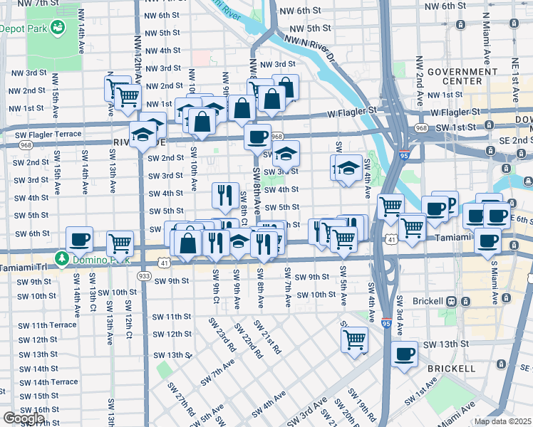 map of restaurants, bars, coffee shops, grocery stores, and more near in Miami
