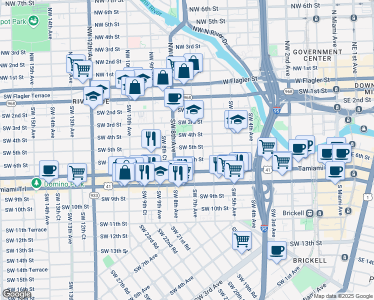 map of restaurants, bars, coffee shops, grocery stores, and more near in Miami