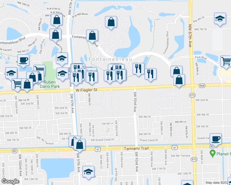 map of restaurants, bars, coffee shops, grocery stores, and more near 9310 Florida 968 in Miami