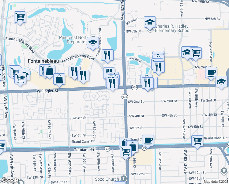 map of restaurants, bars, coffee shops, grocery stores, and more near 8814 West Flagler Street in Miami