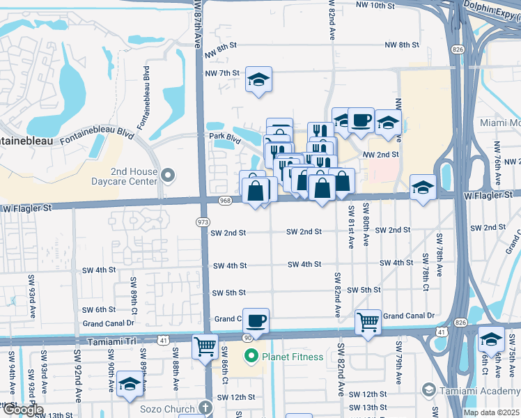 map of restaurants, bars, coffee shops, grocery stores, and more near 120 Southwest 84th Avenue in Miami