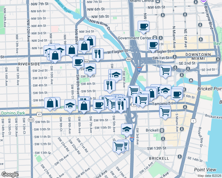 map of restaurants, bars, coffee shops, grocery stores, and more near 535 Southwest 6th Avenue in Homestead