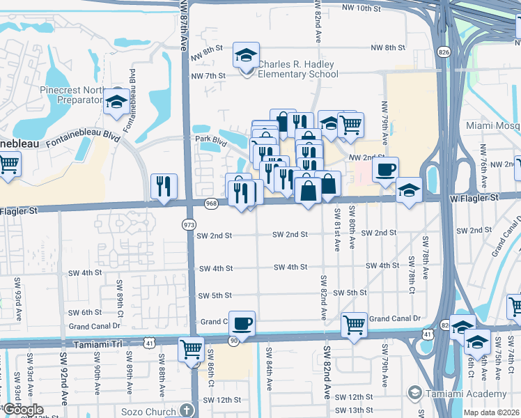 map of restaurants, bars, coffee shops, grocery stores, and more near 120 Southwest 84th Avenue in Miami