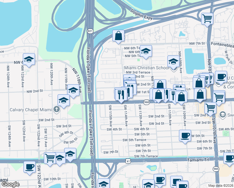 map of restaurants, bars, coffee shops, grocery stores, and more near in Sweetwater
