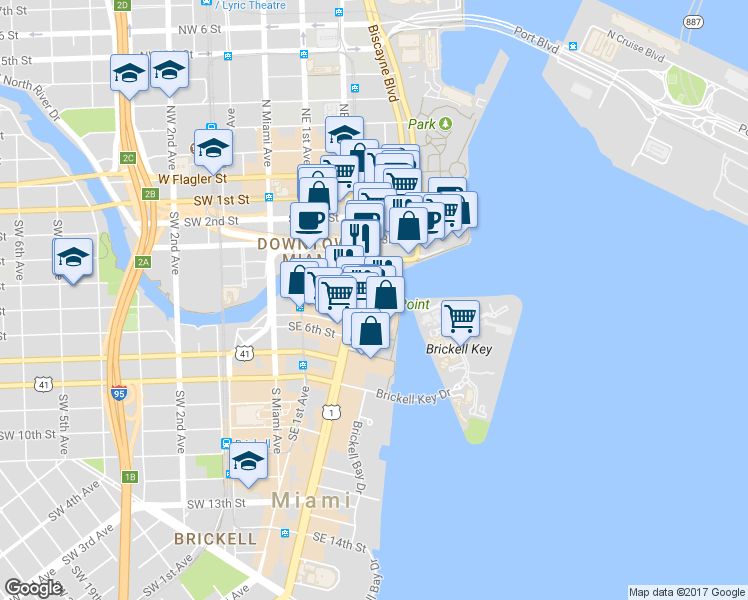 map of restaurants, bars, coffee shops, grocery stores, and more near None in Miami