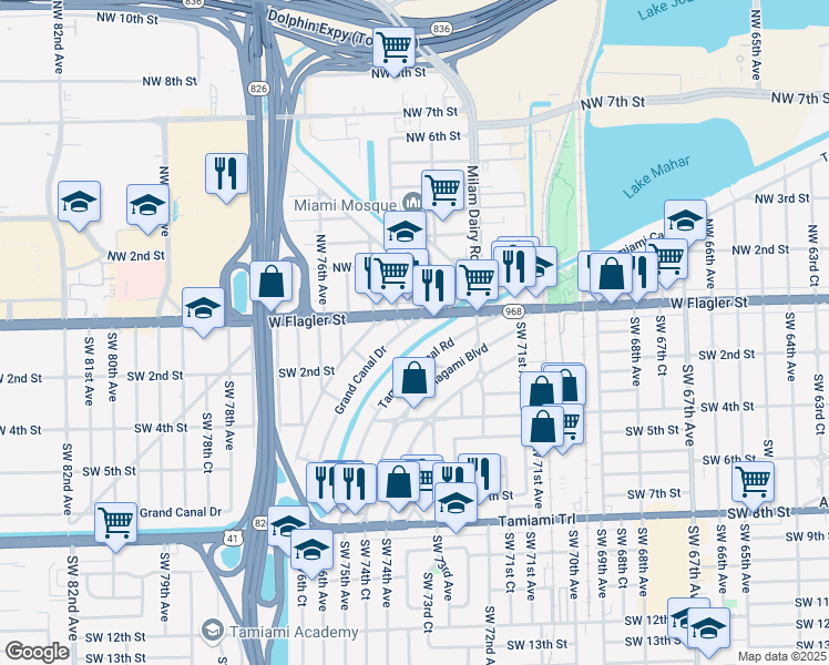map of restaurants, bars, coffee shops, grocery stores, and more near in Miami-Dade County