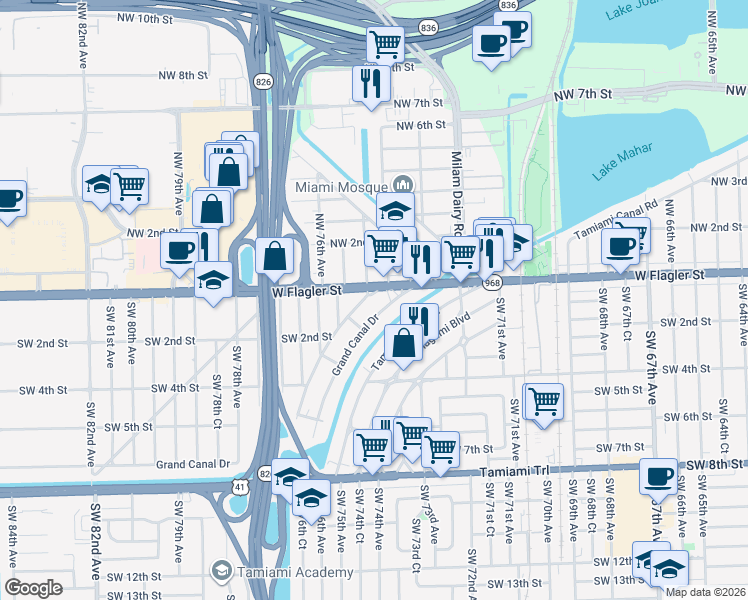 map of restaurants, bars, coffee shops, grocery stores, and more near in Miami-Dade County