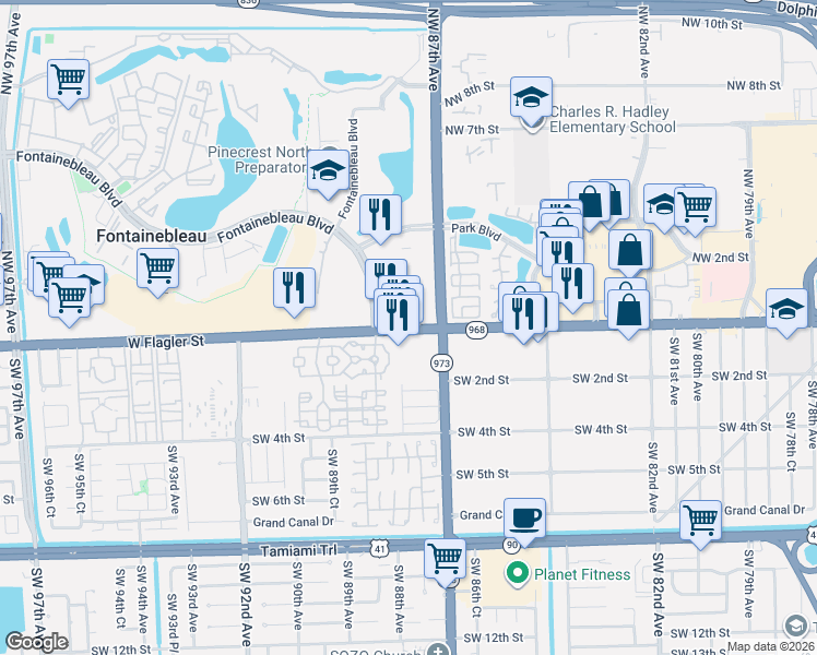 map of restaurants, bars, coffee shops, grocery stores, and more near in Fontainebleau