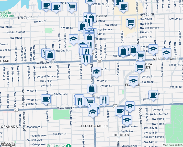 map of restaurants, bars, coffee shops, grocery stores, and more near 215 Florida 953 in Miami