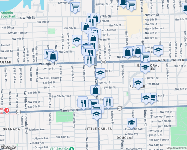 map of restaurants, bars, coffee shops, grocery stores, and more near 215 Florida 953 in Miami