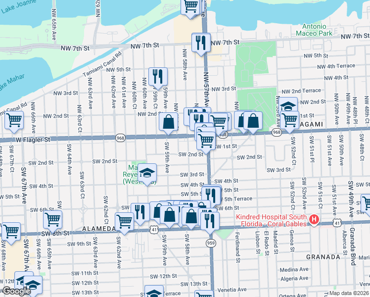 map of restaurants, bars, coffee shops, grocery stores, and more near in Miami
