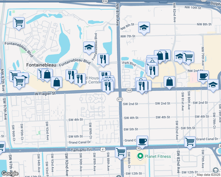 map of restaurants, bars, coffee shops, grocery stores, and more near in Fontainebleau