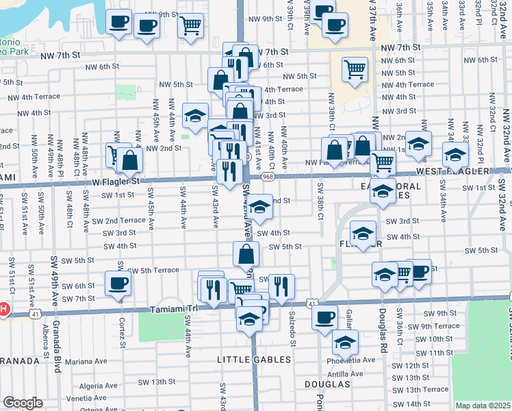 map of restaurants, bars, coffee shops, grocery stores, and more near 215 Florida 953 in Miami
