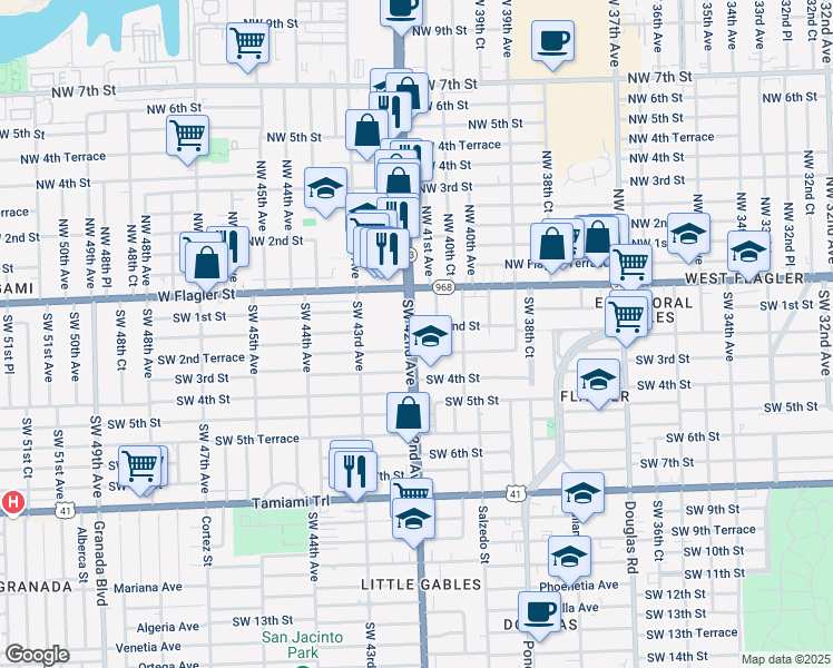 map of restaurants, bars, coffee shops, grocery stores, and more near 215 Florida 953 in Miami