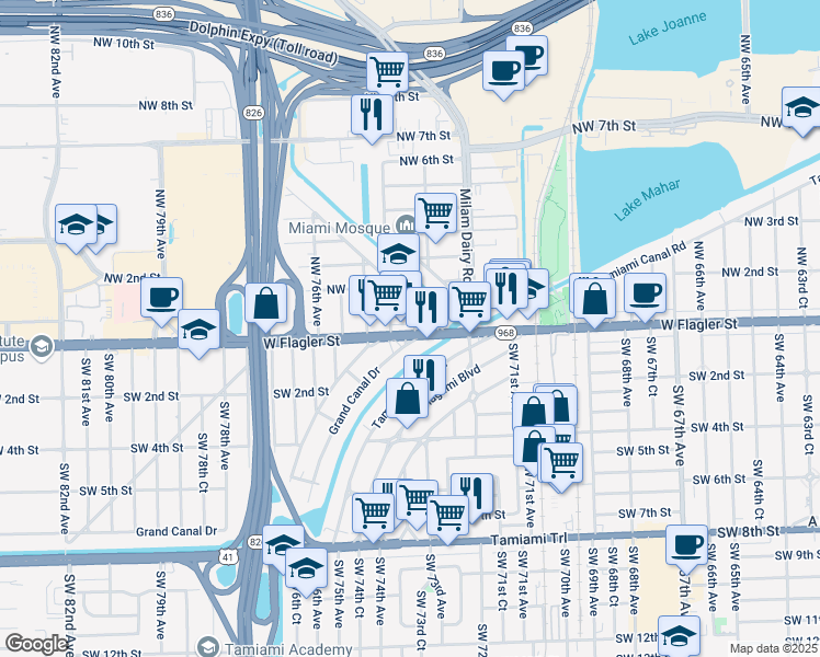 map of restaurants, bars, coffee shops, grocery stores, and more near in Miami-Dade County