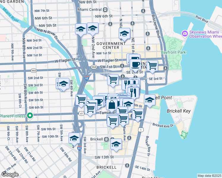 map of restaurants, bars, coffee shops, grocery stores, and more near 24 Southwest 4th Street in Miami