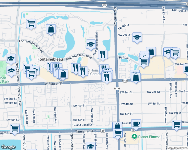 map of restaurants, bars, coffee shops, grocery stores, and more near 8801 West Flagler Street in Miami