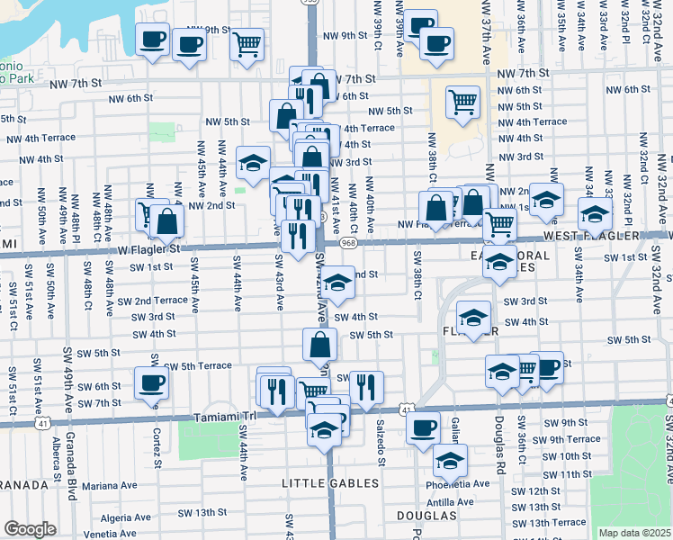 map of restaurants, bars, coffee shops, grocery stores, and more near 215 Florida 953 in Miami